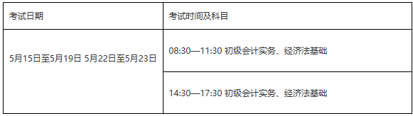 2021年福建漳州市初级会计职称考试时间5月15日至5月19日，5月22日至5月23日