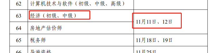 中级经济师考试时间